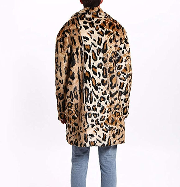 Men's Warm Leopard Faux Fur Long Luxury Parka Jacket