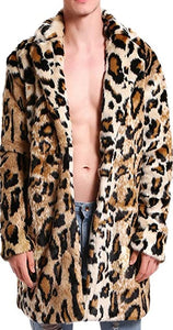 Men's Warm Leopard Faux Fur Long Luxury Parka Jacket