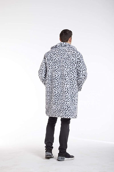 Men's Warm White Leopard Faux Fur Long Luxury Parka Jacket