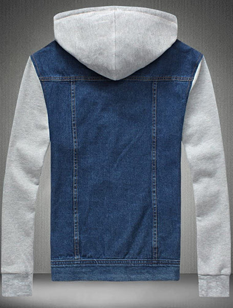 Men's Dark Blue Denim Hoodie Casual Slim Fit Button Down Jeans Jacket