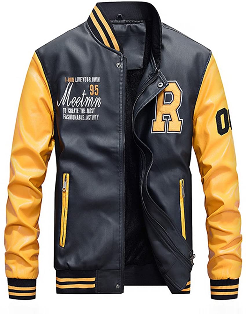 Men's Black/Yellow Casual Varsity Style Faux Leather