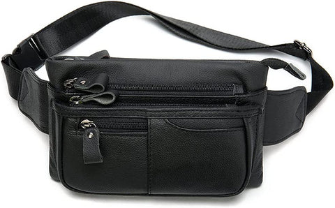 Black Leather Hip Bum Belt Slim Waist Bag Fanny