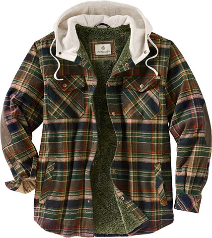 Men's Stout Plaid Camp Night Hooded Flannel Jacket