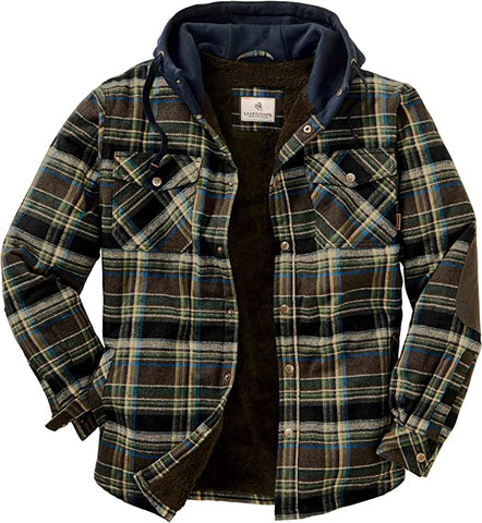 Men's Union Plaid Camp Night Hooded Flannel Jacket