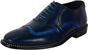 Navy Blue Formal Classic Tread Design Lace Up Shoes