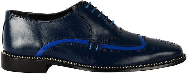 Navy Blue Formal Classic Tread Design Lace Up Shoes