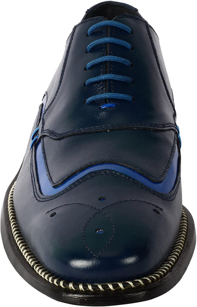 Navy Blue Formal Classic Tread Design Lace Up Shoes