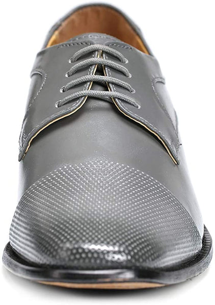 Leather Grey Formal Classic Tread Design Lace Up Shoes