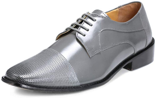 Leather Grey Formal Classic Tread Design Lace Up Shoes