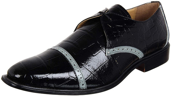 Croco Ostrich Print Black Lace Up Dress Shoes