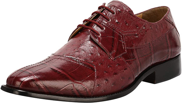 Croco Ostrich Print Burgundy Lace Up Dress Shoes