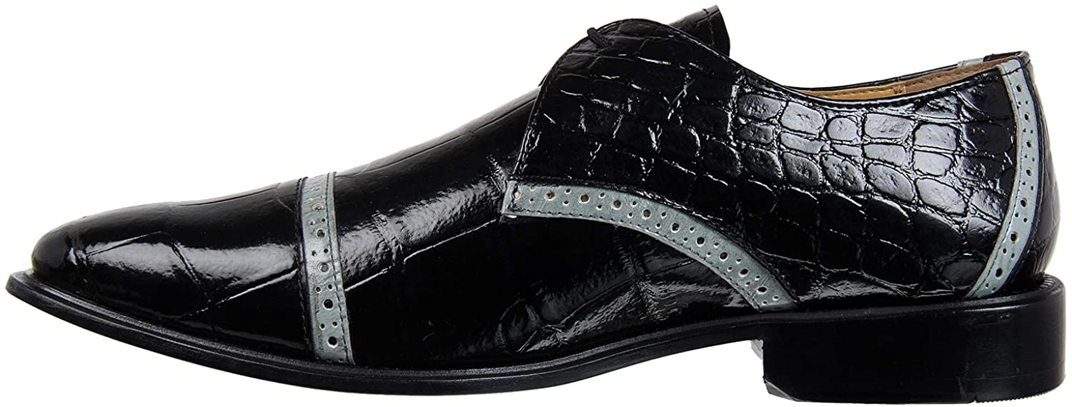 Croco Ostrich Print Black Lace Up Dress Shoes