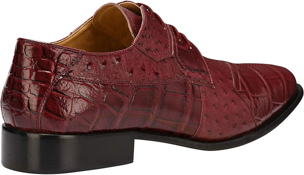 Croco Ostrich Print Burgundy Lace Up Dress Shoes