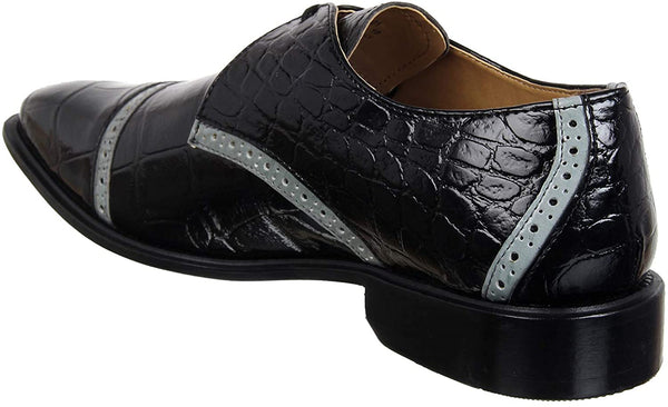 Croco Ostrich Print Black Lace Up Dress Shoes