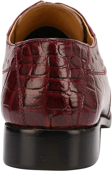 Croco Ostrich Print Burgundy Lace Up Dress Shoes