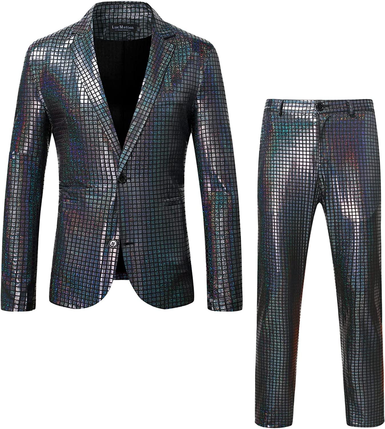 Men's Black Shiny Jacket & Metallic Pants 2 Piece Sequin Sets