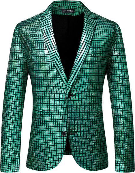 Men's Green Shiny Jacket & Metallic Pants 2 Piece Sequin Sets