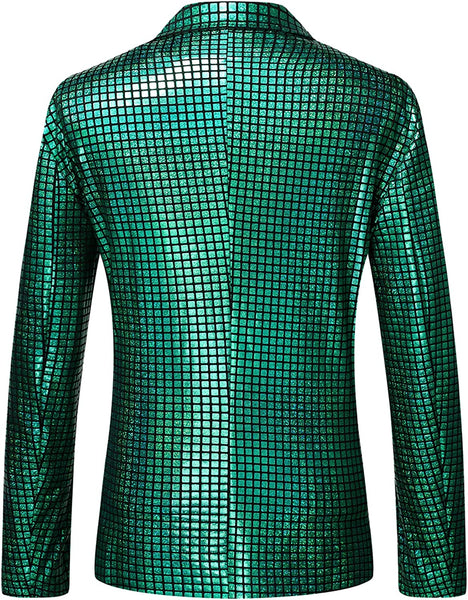 Men's Green Shiny Jacket & Metallic Pants 2 Piece Sequin Sets