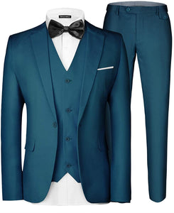 Men's 3 Piece Elegant Teal Blue Formal Suit Set