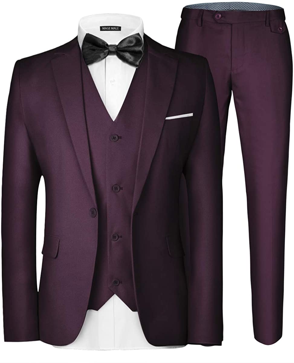 Men's 3 Piece Elegant Dark Red Formal Suit Set