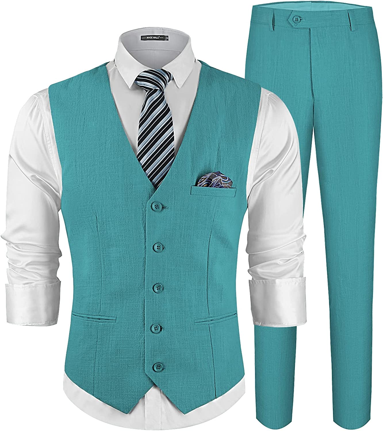 Men's Teal Green 2 Piece Suit Slim Fit Vest Pants Set