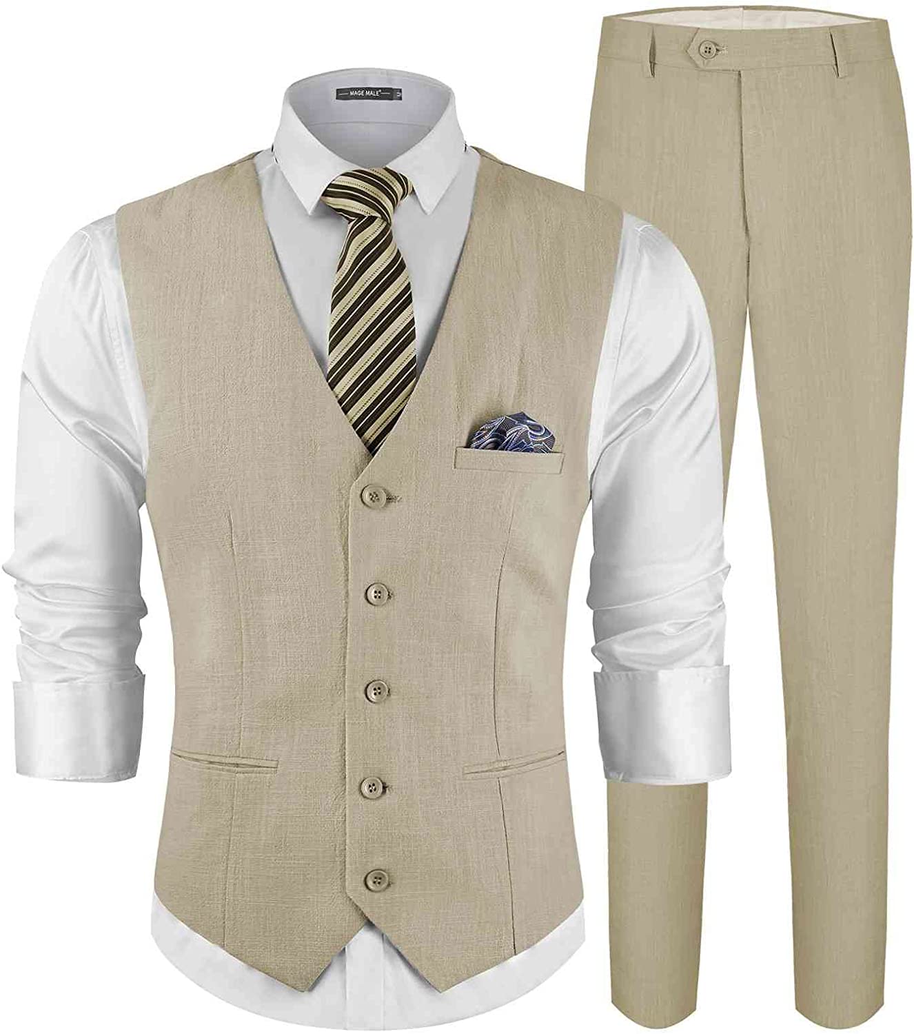 Men's Camel 2 Piece Suit Slim Fit Vest Pants Set