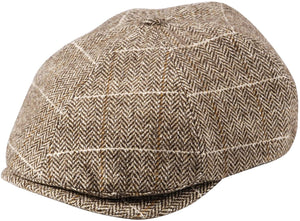 Khaki Herringbone Newsboy Cap