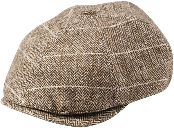 Khaki Herringbone Newsboy Cap