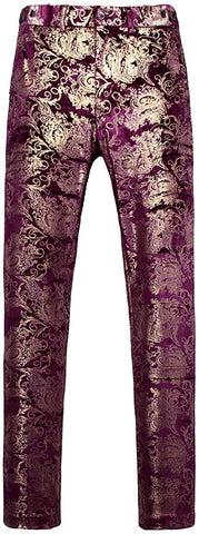 Men's Luxury Purple Gold Expandable Waist Pants