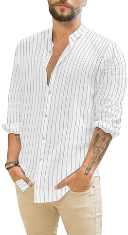 Men's Pristine White Stripe Casual Button Down Shirt