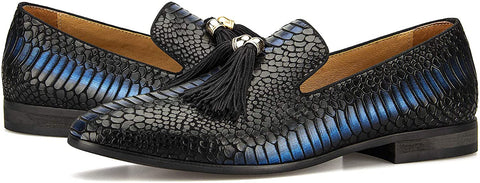 Men's Luxury Fashion Snakeskin Blue & Black Textured Dress Shoes