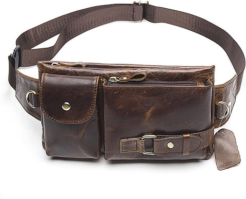 Vintage Coffee Leather Slim Cross Body Belt Bag