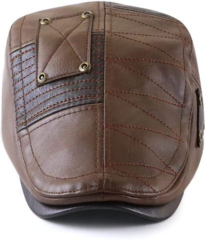 Newsboy Hat Light Coffee PU Leather Classic Flat Cap