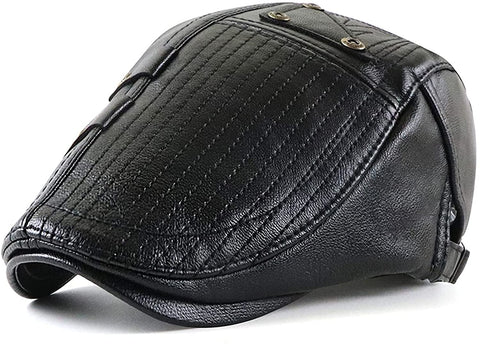 Men's Black PU Leather Classic Hat