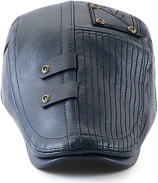 Men's Navy Blue PU Leather Classic Hat