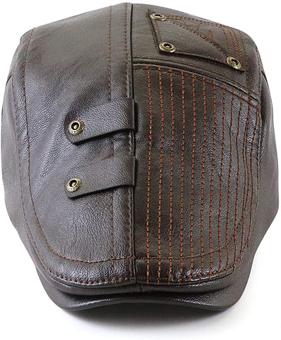 Men's Dark Coffee PU Leather Classic Hat