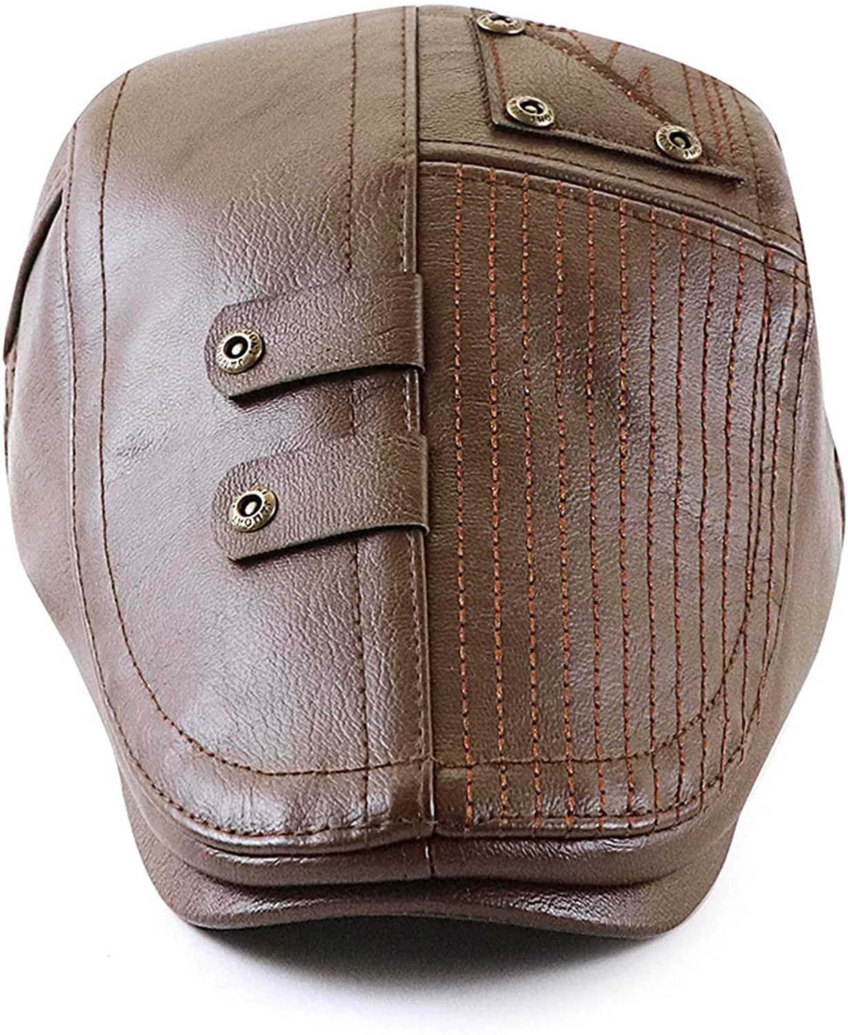 Men's Light Coffee PU Leather Classic Hat