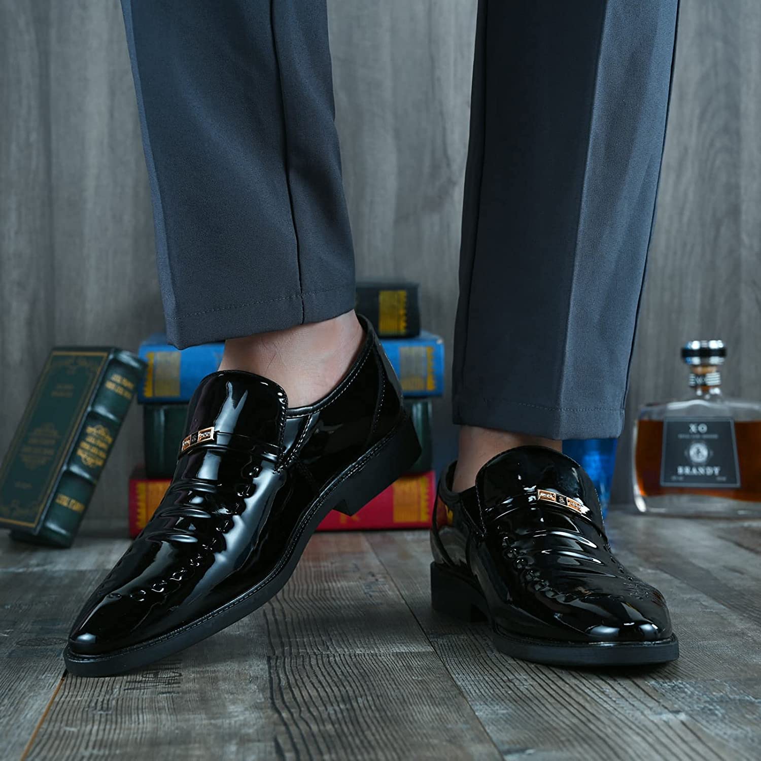 Classic Toe Cap Black Leather Oxford Dress Shoes