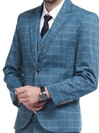 Modern Blue Plaid 3-Piece Men's Suit