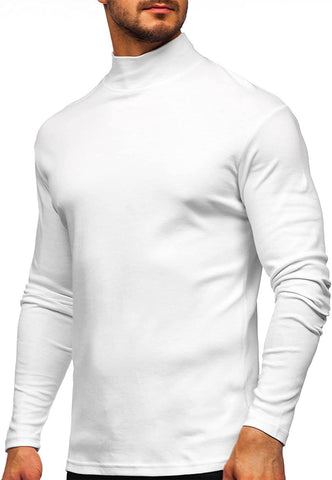 Turtleneck White Basic Pullover Long Sleeve Men's Shirt