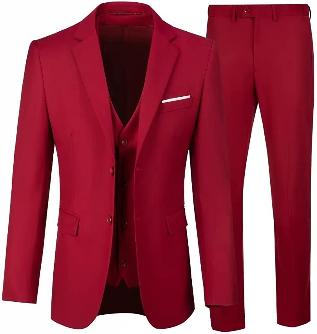 Men's Red 3 Piece Slim Fit Tuxedo Suit Pants Set