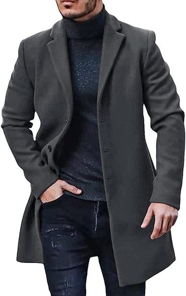 Trench Coat Dark Grey Winter Warm Cotton Long Jacket Overcoat