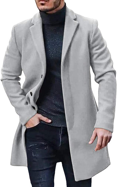 Trench Coat Gray Winter Warm Cotton Long Jacket Overcoat