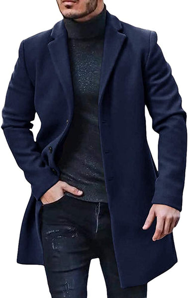 Trench Coat Navy Blue Winter Warm Cotton Long Jacket Overcoat