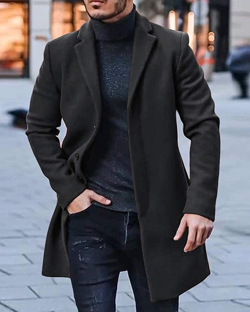 Trench Coat Black Winter Warm Cotton Long Jacket Overcoat