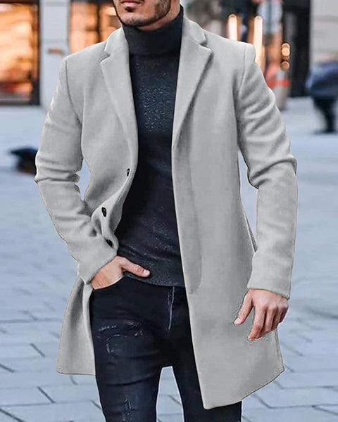 Trench Coat Gray Winter Warm Cotton Long Jacket Overcoat