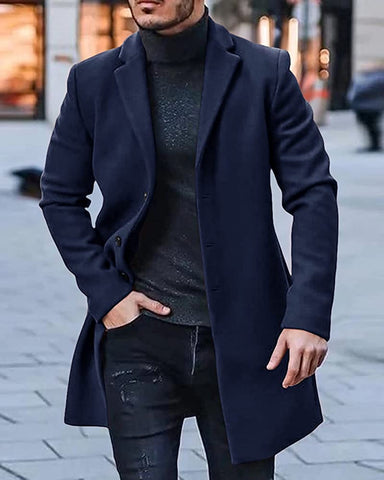 Trench Coat Navy Blue Winter Warm Cotton Long Jacket Overcoat