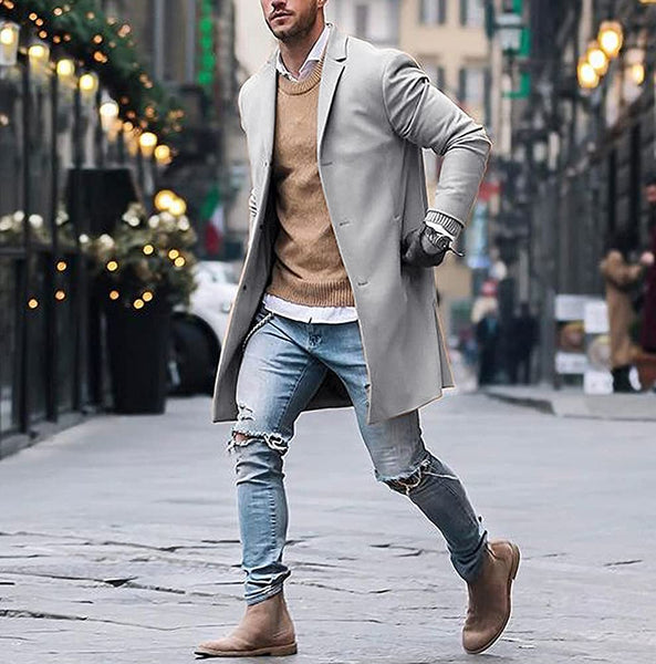 Trench Coat Gray Winter Warm Cotton Long Jacket Overcoat