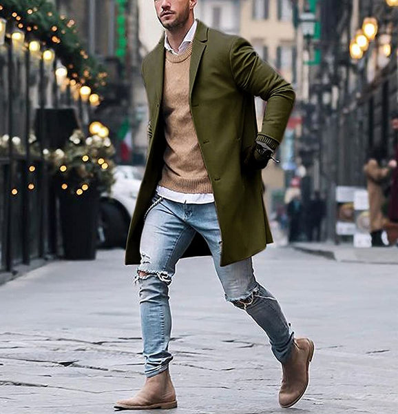 Trench Coat Army Green Winter Warm Cotton Long Jacket Overcoat