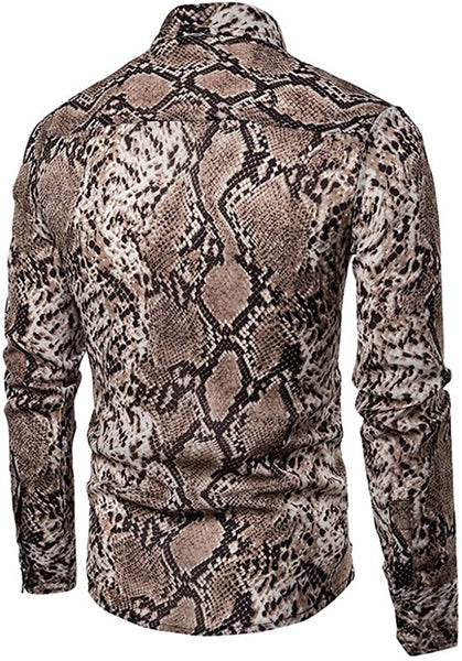 Men's Brown Cheetah Printed Long Sleeve Button Down Shirt